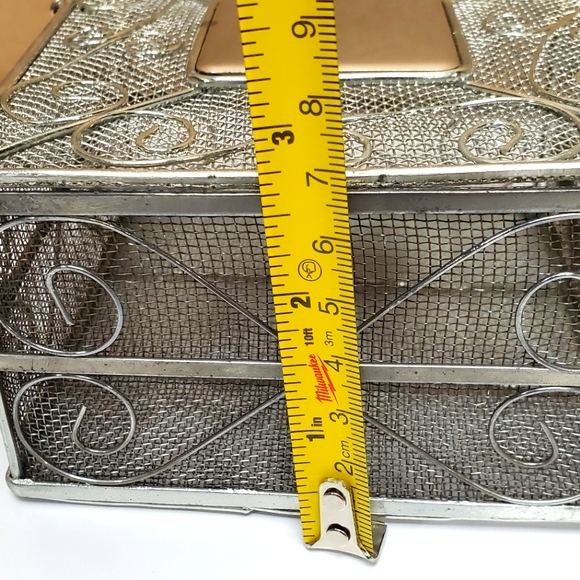 Curio box and round holder silver mesh mirror top 4.5 inch square 2.7 inch tall - Picture 5 of 14